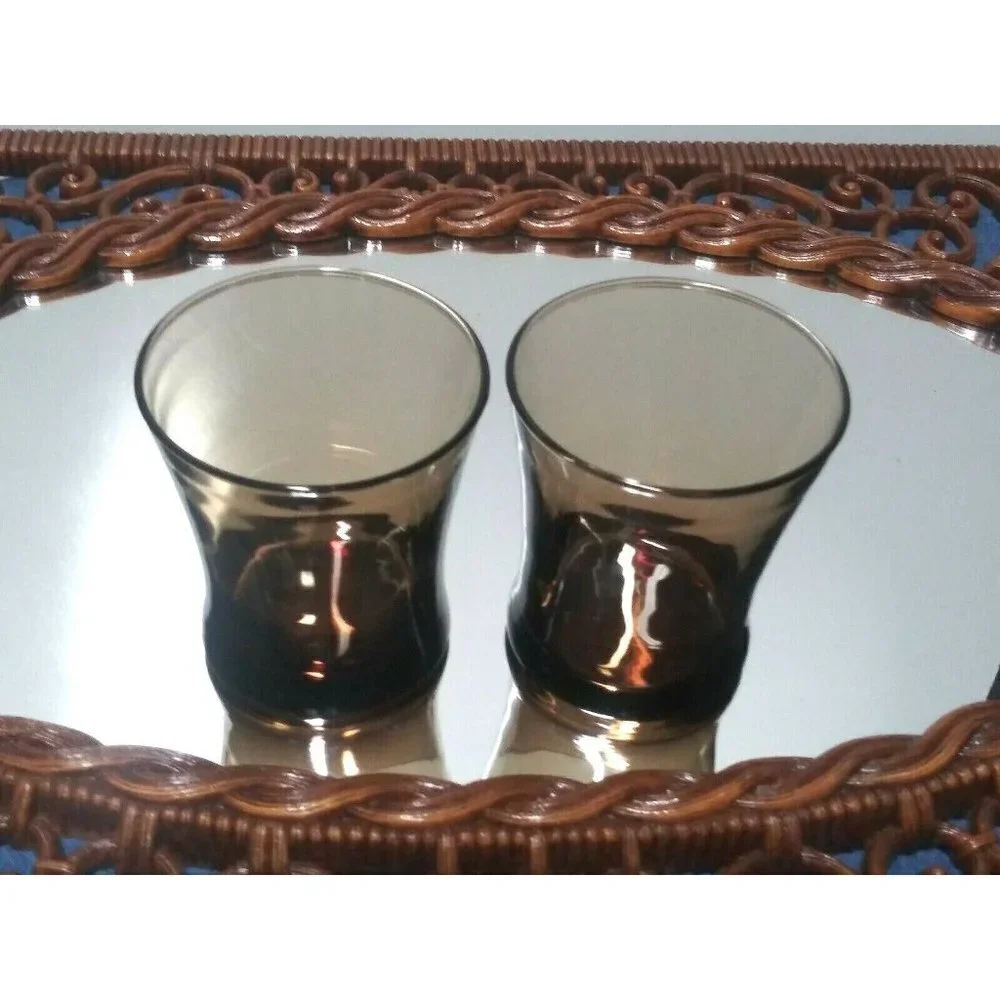 Vintage Mid Century Ombre Brown Flared 10 oz Lowball Rocks Drinking Glasses 2
